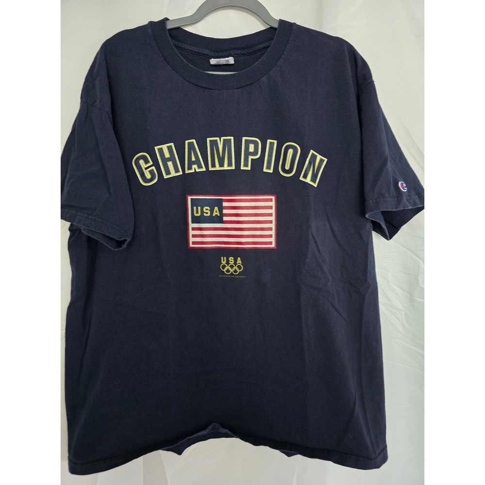 Champion Olympic USA Flag T Shirt Mens XLarge Navy Blue Cotton Short Sleeve - Picture 1 of 6